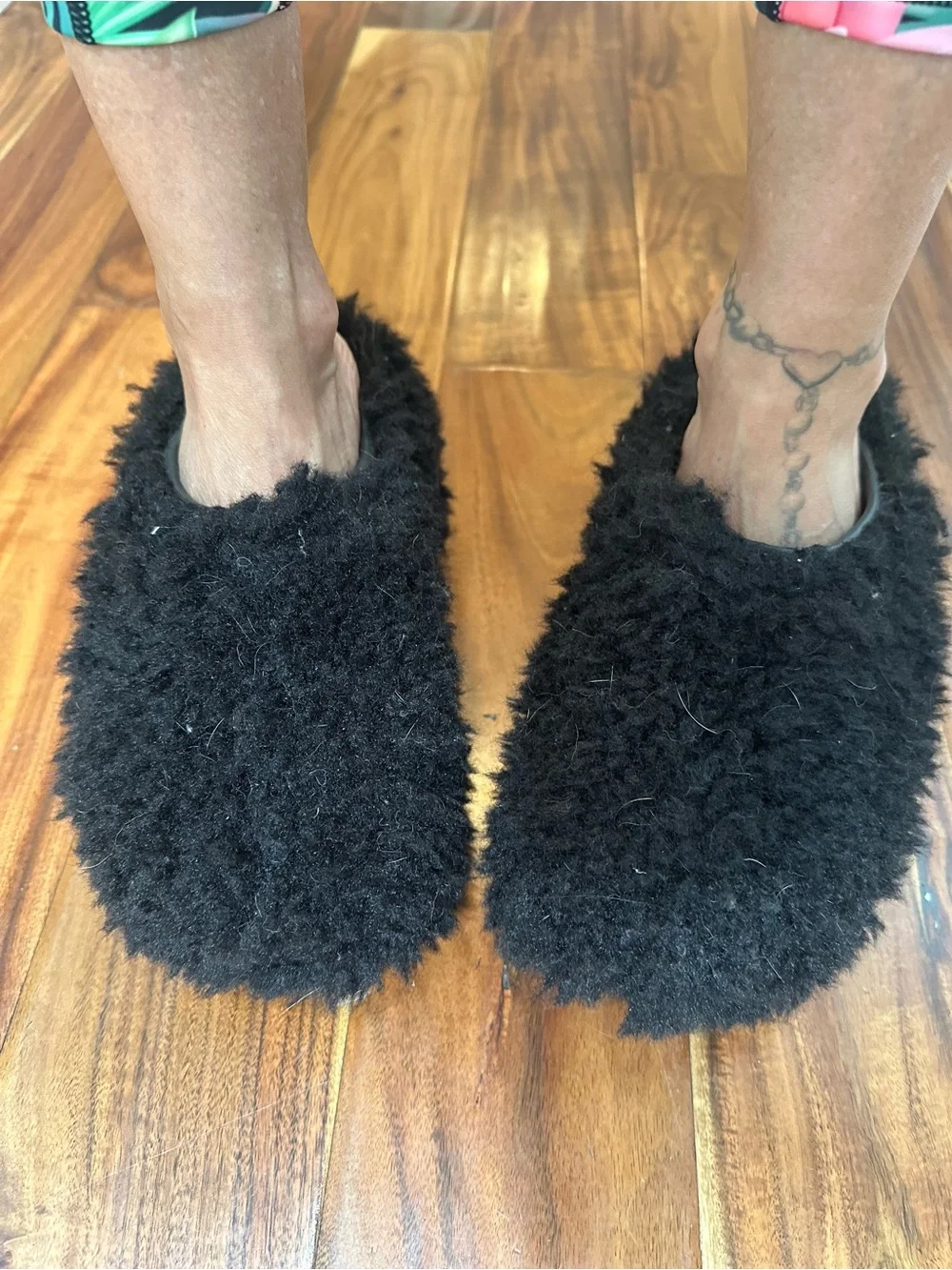 Black fluffy faux fur platform crocs 7